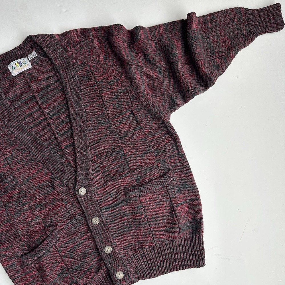Vintage International Rough Cut Cardigan Sweater Mens M Marled Pink Gray Grunge